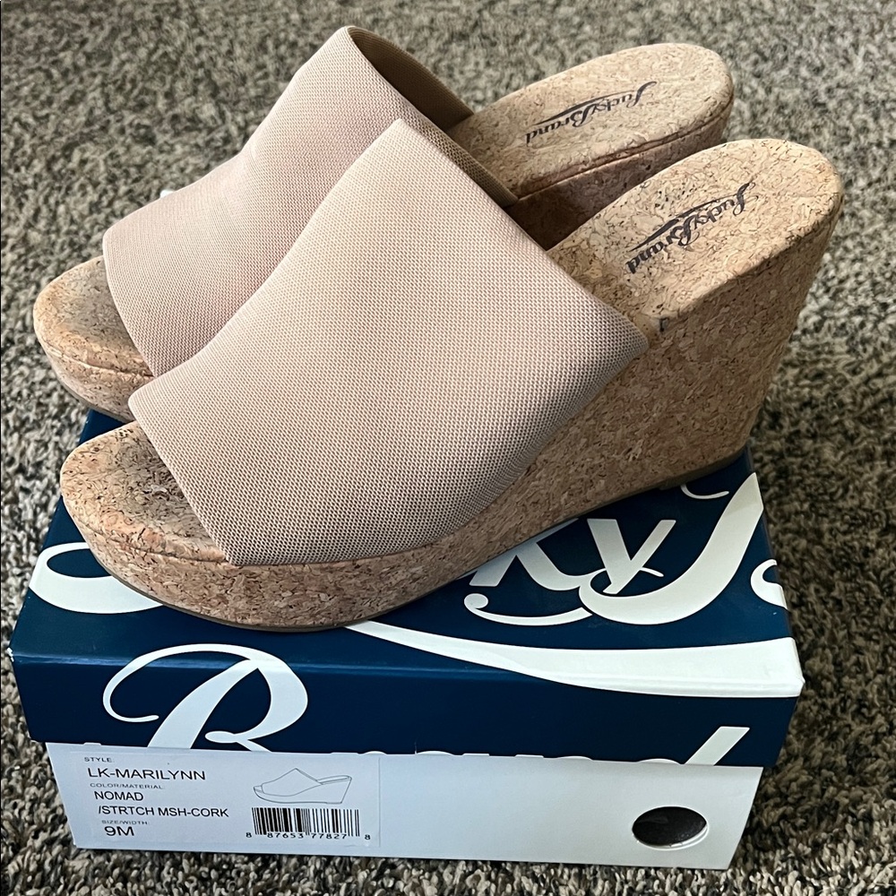 Lucky Brand Marilynn Blush Cork Wedge Slide Sandals